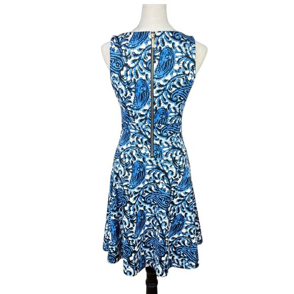 MICHAEL Michael Kors Blue White Bold Paisley Sleeveless Fit & Flare Dress - Picture 4 of 12